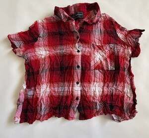 Polly Esther Shirt L Women’s Red Plaid Button Up Short Sleeve Y2K